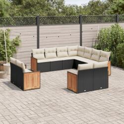 vidaXL 11 részes fekete polyrattan kerti ülőgarnitúra párnákkal (3226497)