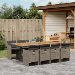 vidaXL 9 részes szürke polyrattan kerti étkezőgarnitúra párnával (3210566)