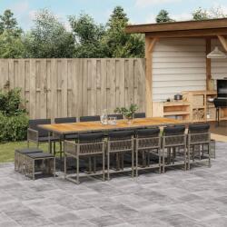 vidaXL 15 részes szürke polyrattan kerti étkezőgarnitúra párnákkal (3211538)