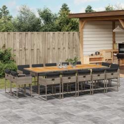 vidaXL 15 részes szürke polyrattan kerti étkezőgarnitúra párnákkal (3278185)