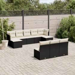 vidaXL 10 részes fekete polyrattan kerti ülőgarnitúra párnákkal (3218286)