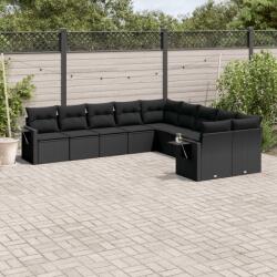 vidaXL 10 részes fekete polyrattan kerti ülőgarnitúra párnákkal (3253042)