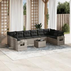 vidaXL 11 részes világosszürke polyrattan kerti ülőgarnitúra párnákkal (3220681)