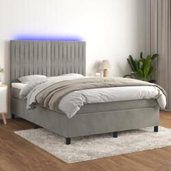 vidaXL világosszürke bársony rugós és LED-es ágy matraccal 140x200 cm (3136245)