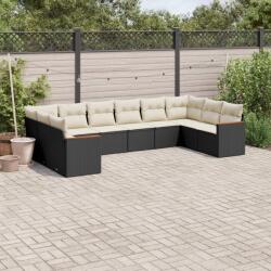 vidaXL 10 részes fekete polyrattan kerti ülőgarnitúra párnákkal (3258724)