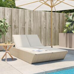 vidaXL bézs polyrattan dupla napozóágy párnával (368183) - vidaxl