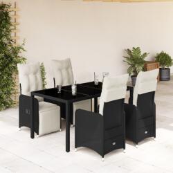 vidaXL 5 részes fekete polyrattan kerti bisztrógarnitúra párnákkal (3277137) - vidaxl
