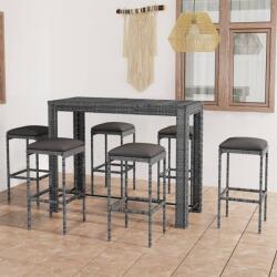 vidaXL 7 részes szürke polyrattan kerti bárszett párnákkal (3064788)