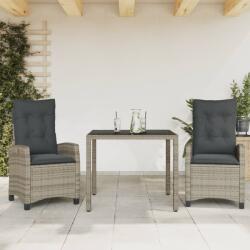 vidaXL 3 részes szürke polyrattan kerti étkezőgarnitúra párnával (3212644)