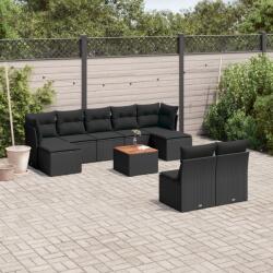 vidaXL 10 részes fekete polyrattan kerti ülőgarnitúra párnákkal (3256188) - vidaxl
