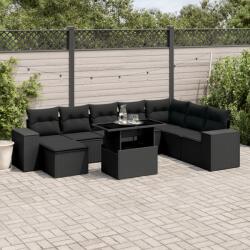 vidaXL 9 részes fekete polyrattan kerti ülőgarnitúra párnákkal (3269355)
