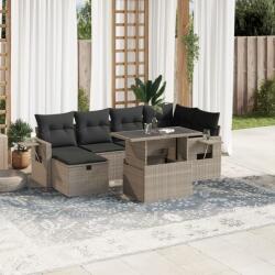 vidaXL 7 részes világosszürke polyrattan kerti ülőgarnitúra párnákkal (3274982)