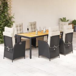 vidaXL 7 részes fekete polyrattan kerti étkezőgarnitúra párnával (3213336)