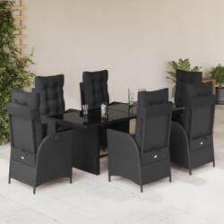 vidaXL 7 részes fekete polyrattan kerti étkezőgarnitúra párnával (3213115)