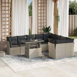vidaXL 10 részes világosszürke polyrattan kerti ülőgarnitúra párnákkal (3266842)