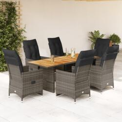 vidaXL 7 részes szürke polyrattan kerti bisztrógarnitúra párnákkal (3276891)
