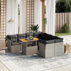 vidaXL 9 részes szürke polyrattan kerti ülőgarnitúra párnákkal (3270724)