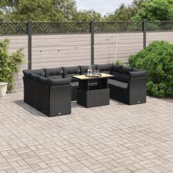 vidaXL 10 részes fekete polyrattan kerti ülőgarnitúra párnákkal (3270992)