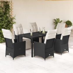 vidaXL 7 részes fekete polyrattan kerti étkezőgarnitúra párnával (3276866) - vidaxl