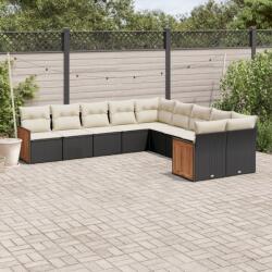 vidaXL 10 részes fekete polyrattan kerti ülőgarnitúra párnákkal (3228030)
