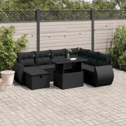 vidaXL 8 részes fekete polyrattan kerti ülőgarnitúra párnákkal (3275155)