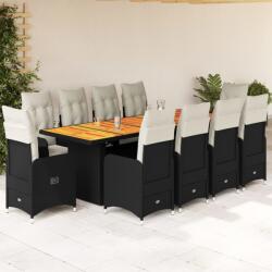vidaXL 11 részes fekete polyrattan kerti bisztrógarnitúra párnákkal (3277272)
