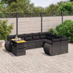 vidaXL 10 részes fekete polyrattan kerti ülőgarnitúra párnákkal (3272357)