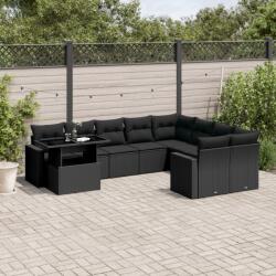 vidaXL 10 részes fekete polyrattan kerti ülőgarnitúra párnákkal (3267505)