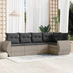 vidaXL 5 részes világosszürke polyrattan kerti ülőgarnitúra párnákkal (3253669)