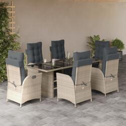 vidaXL 7 részes világosszürke polyrattan kerti étkezőszett párnával (3213362)