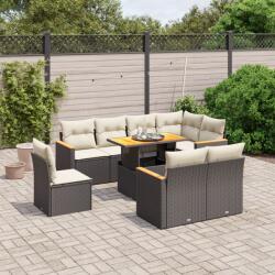 vidaXL 9 részes fekete polyrattan kerti ülőgarnitúra párnákkal (3273170)