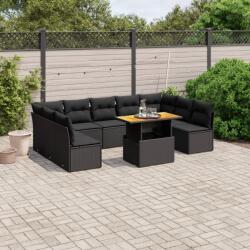 vidaXL 10 részes fekete polyrattan kerti ülőgarnitúra párnákkal (3271454)