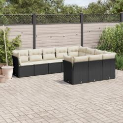 vidaXL 10 részes fekete polyrattan kerti ülőgarnitúra párnákkal (3250055)