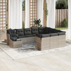 vidaXL 11 részes világosszürke polyrattan kerti ülőgarnitúra párnákkal (3218262)