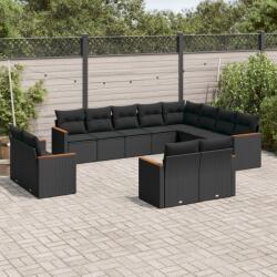 vidaXL 12 részes fekete polyrattan kerti ülőgarnitúra párnákkal (3258912)
