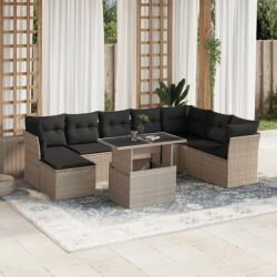 vidaXL 9 részes világosszürke polyrattan kerti ülőgarnitúra párnával (3266792)
