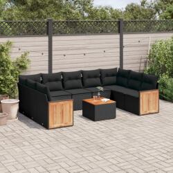 vidaXL 10 részes fekete polyrattan kerti ülőgarnitúra párnákkal (3260361) - vidaxl