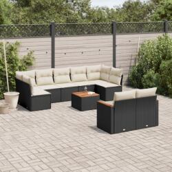 vidaXL 10 részes fekete polyrattan kerti ülőgarnitúra párnákkal (3226294)