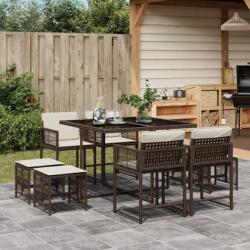vidaXL 9 részes barna polyrattan kerti étkezőgarnitúra párnákkal (3211497) - vidaxl