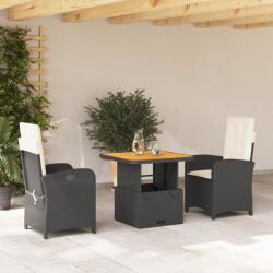 vidaXL 3 részes fekete polyrattan kerti étkezőgarnitúra párnákkal (3277313)