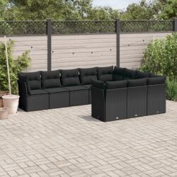 vidaXL 10 részes fekete polyrattan kerti ülőgarnitúra párnákkal (3250054)