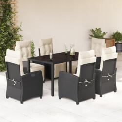 vidaXL 7 részes fekete polyrattan kerti étkezőgarnitúra párnával (3212885)
