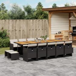 vidaXL 15 részes fekete polyrattan kerti étkezőgarnitúra párnákkal (3277766)