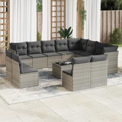 vidaXL 13 részes világosszürke polyrattan kerti ülőgarnitúra párnákkal (3250321)