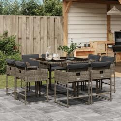 vidaXL 9 részes szürke polyrattan kerti étkezőgarnitúra párnával (3278143) - vidaxl