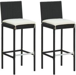 vidaXL 2 db fekete polyrattan kerti bárszék párnával (313435)