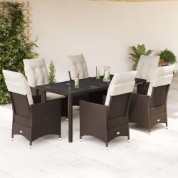 vidaXL 7 részes barna polyrattan kerti étkezőgarnitúra párnával (3276773)