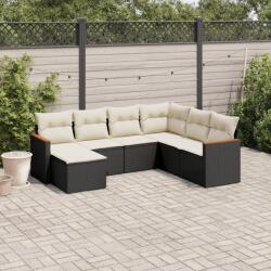 vidaXL 7 részes fekete polyrattan kerti ülőgarnitúra párnával (3226203)
