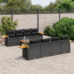 vidaXL 9 részes fekete polyrattan kerti ülőgarnitúra párnákkal (3226657)