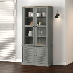 vidaXL VIGO szürke üvegvitrines tömör fenyőfa szekrény 85x35x170 cm (353195)